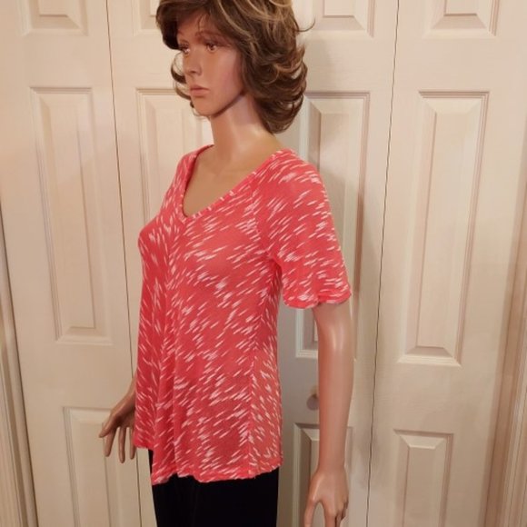 New Directions Coral/White Short Sleeve V-Neck Tunic Size  SP NWOT - Picture 4 of 6